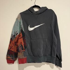 Custom Nike Hoodie Sweatshirt Tapestry Sleeve Gray OOAK Unique Mens Medium